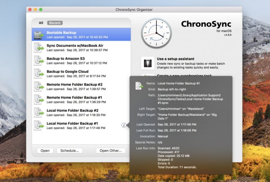 chronosync backup files from different drives