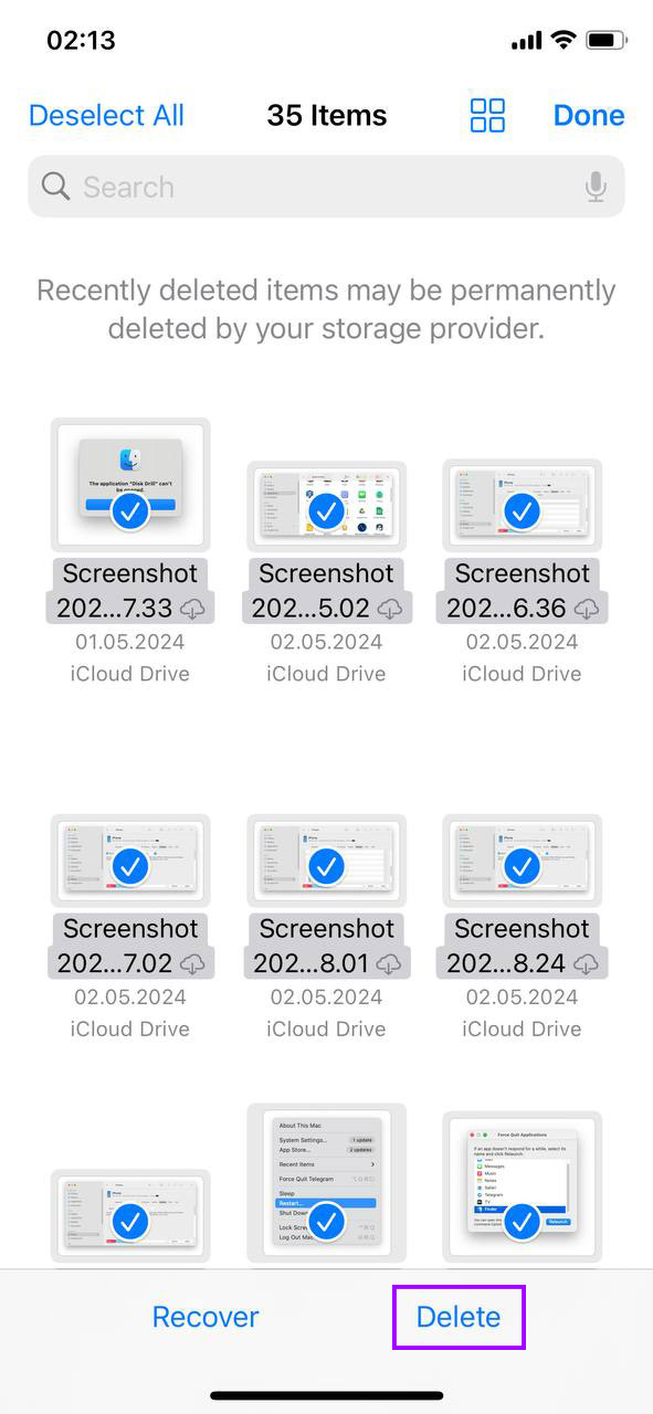 Clean files app trash on iphone