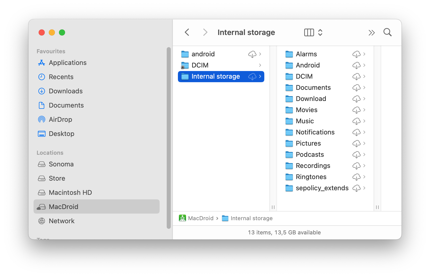 Your Android is connected to a Mac with Macdroid in MTP mode