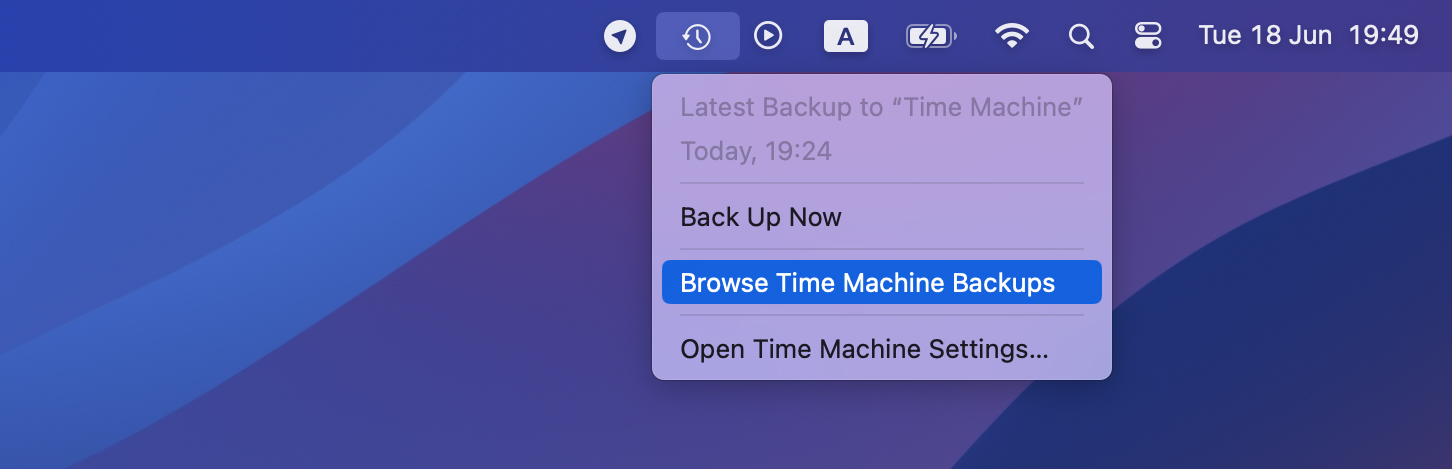 Browse Time Machine backups option