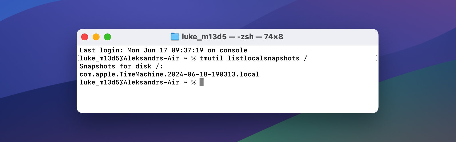 check local snapshots on Mac 