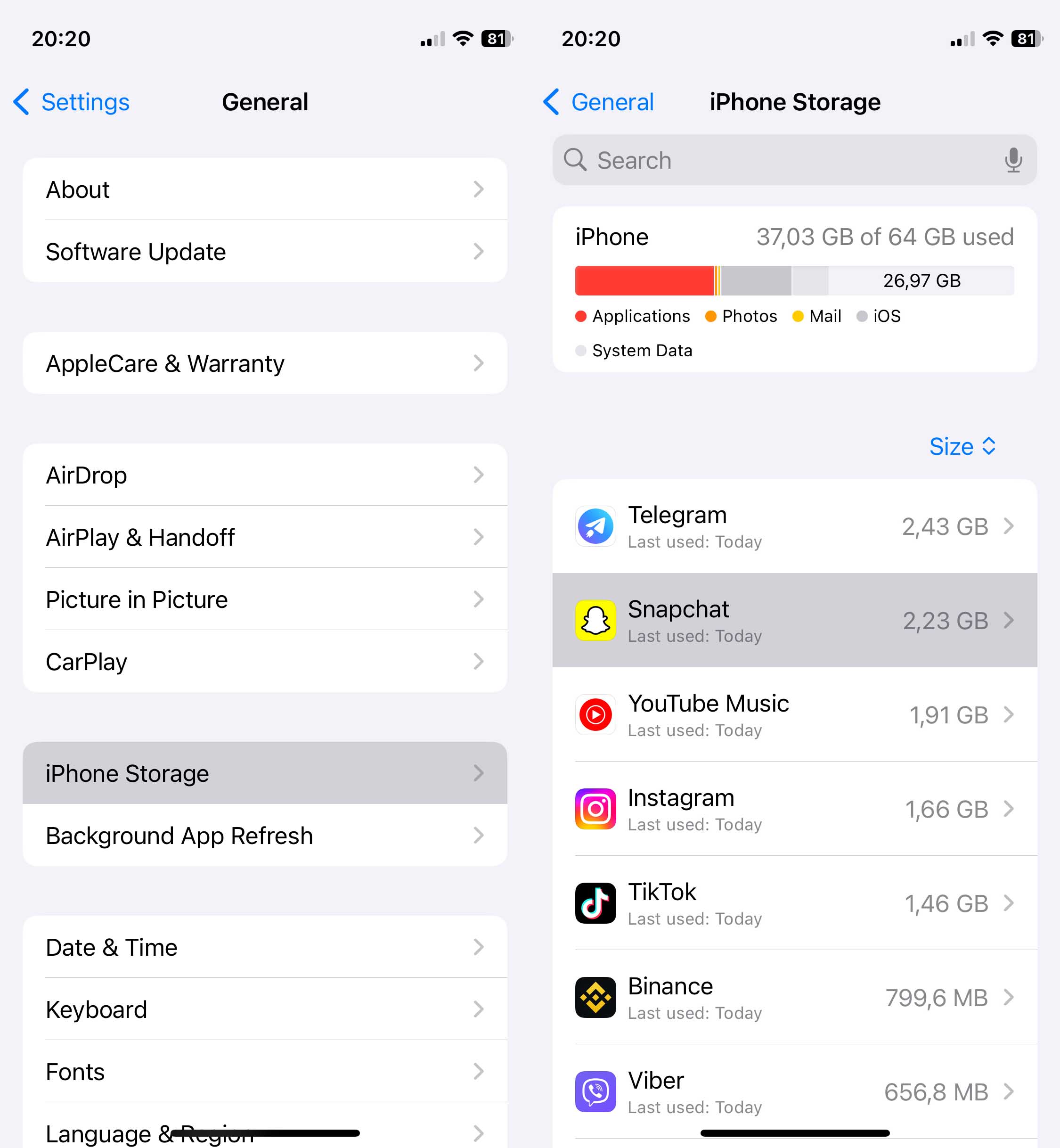 open app in storage settings