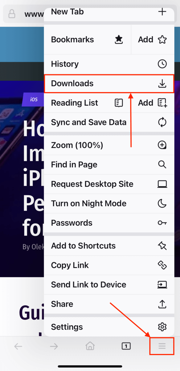 Downloads button in Firefox