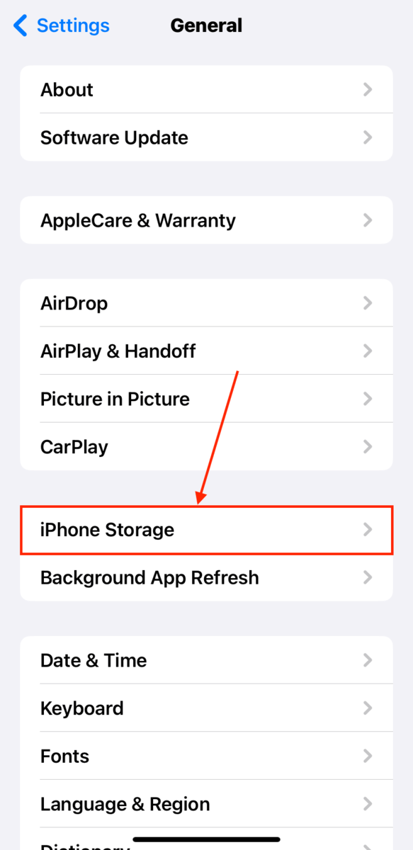 iPhone Storage in Settings