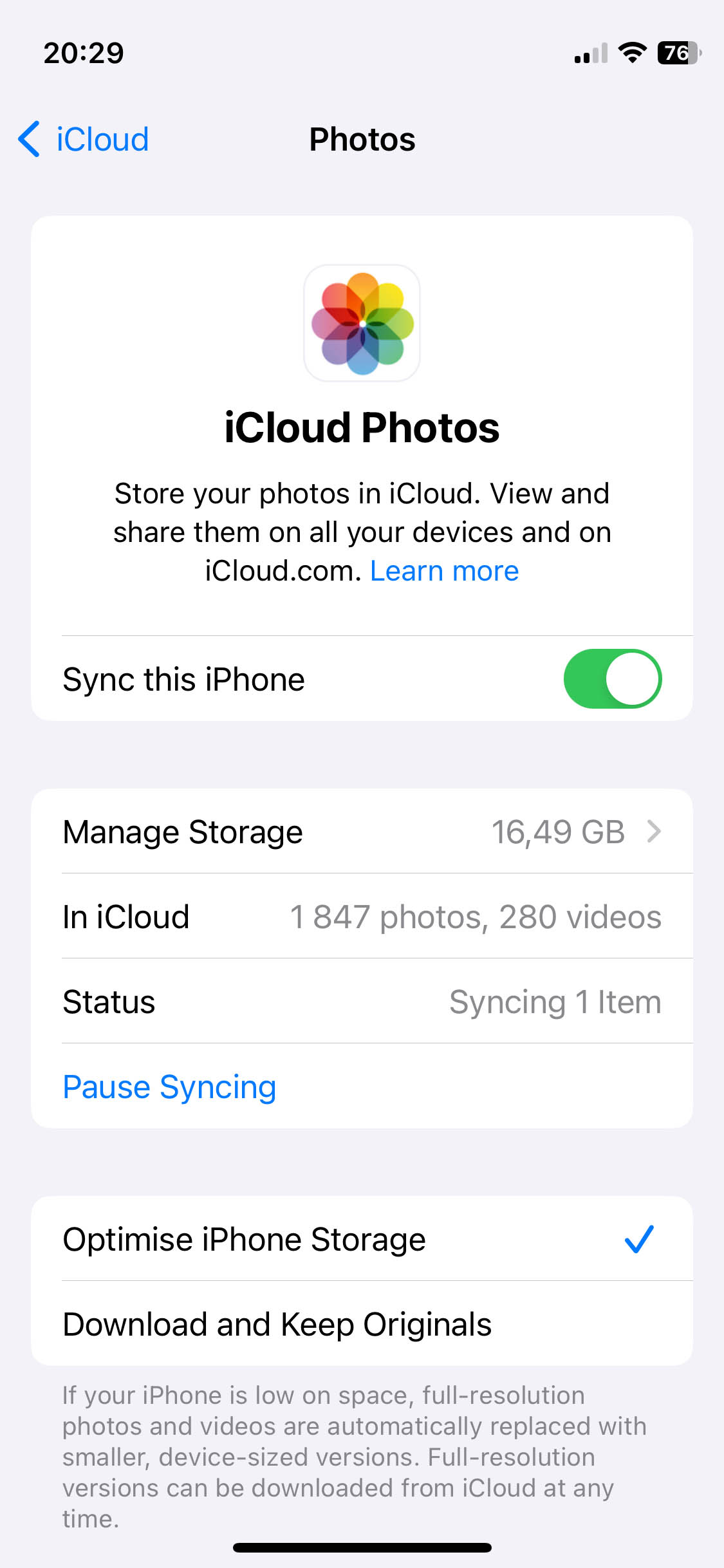 Select Optimize iPhone Storage option