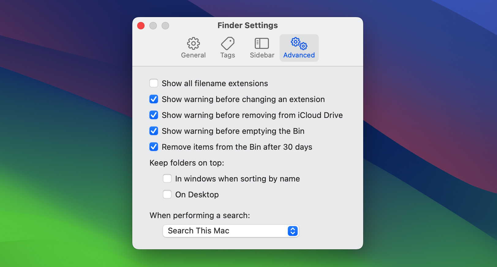 configure trash bin in Finder settings