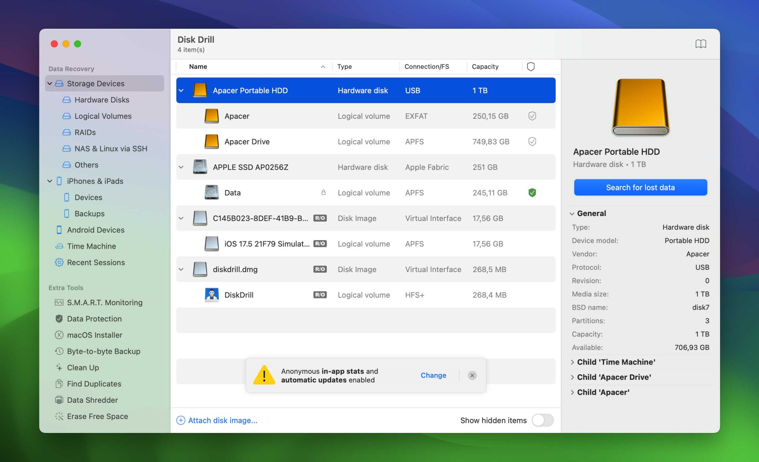 select formatted HDD and start scan