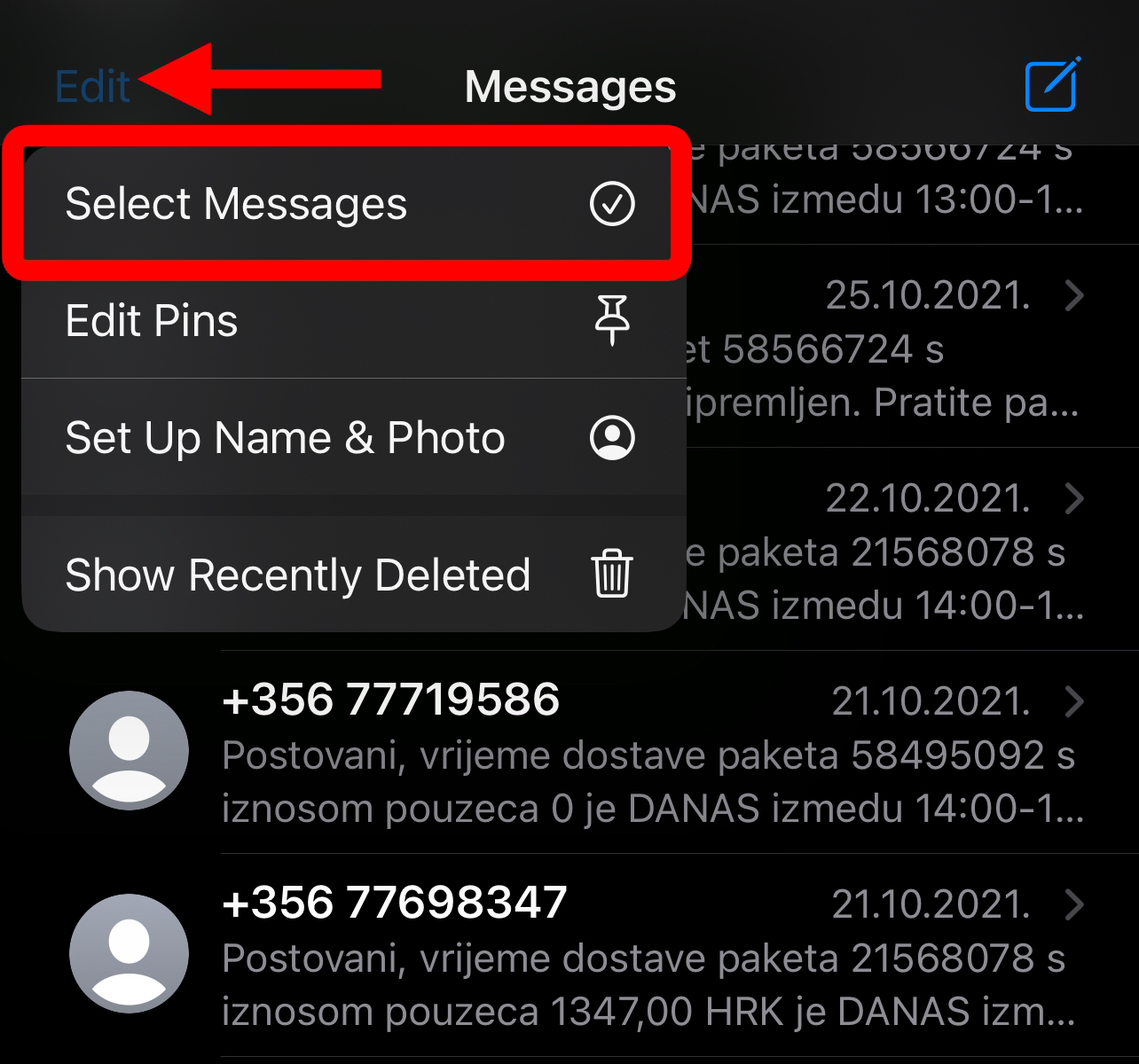 select messages