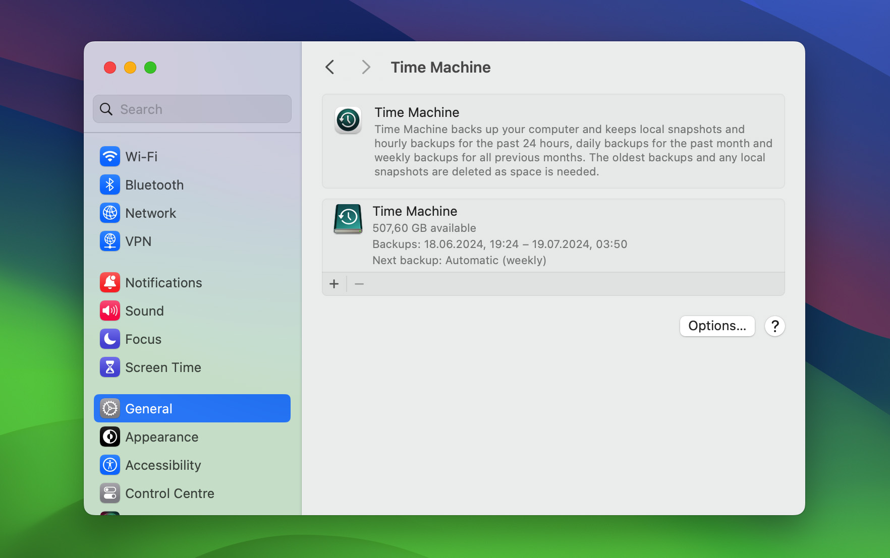 set up Time Machine in macOS