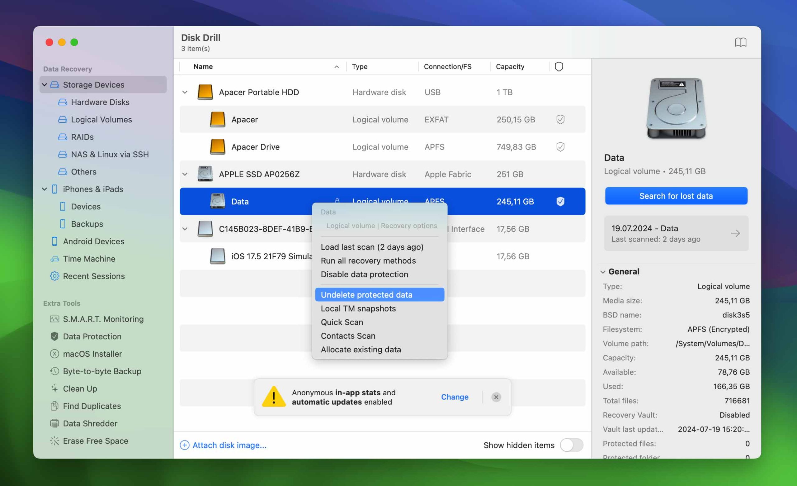 undelete protected data with disk drill