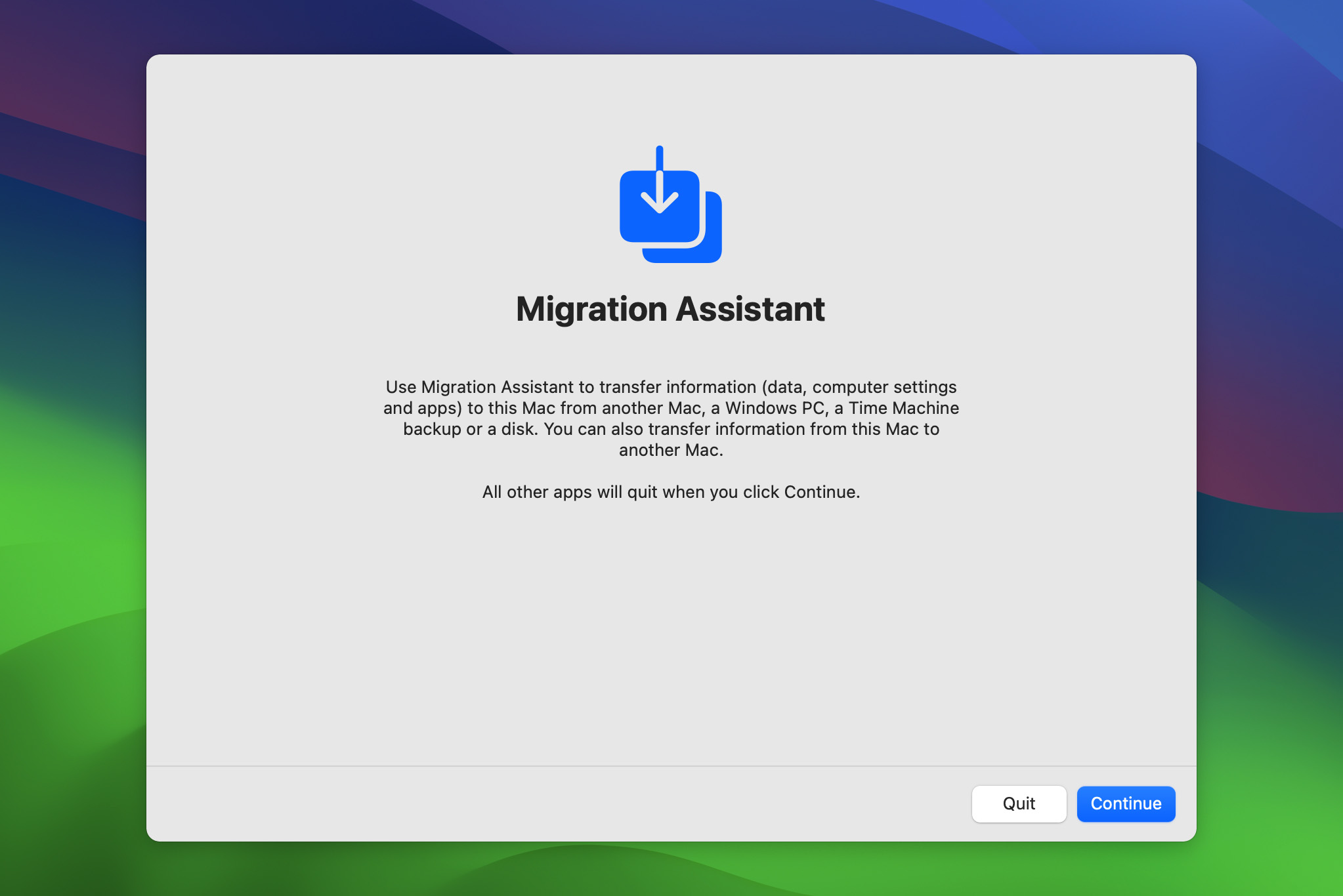 migration assistant on macOS