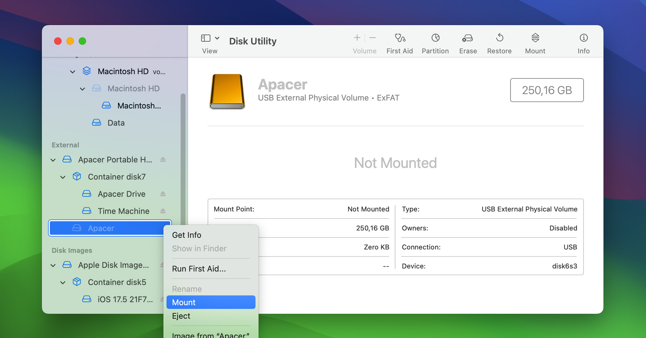 Mount partition in Disk Utility