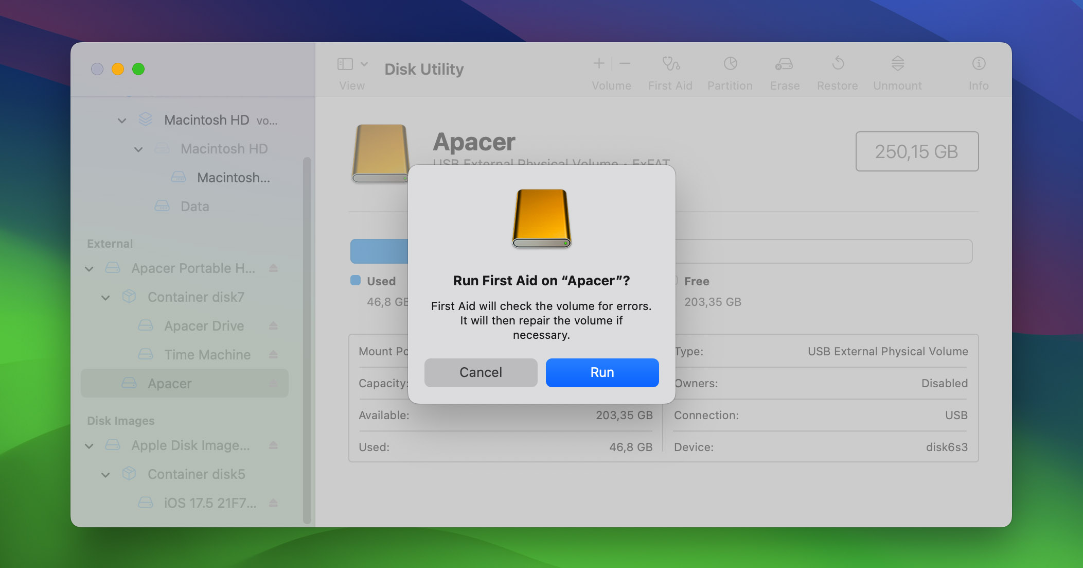 Run first aid in Disk Utility