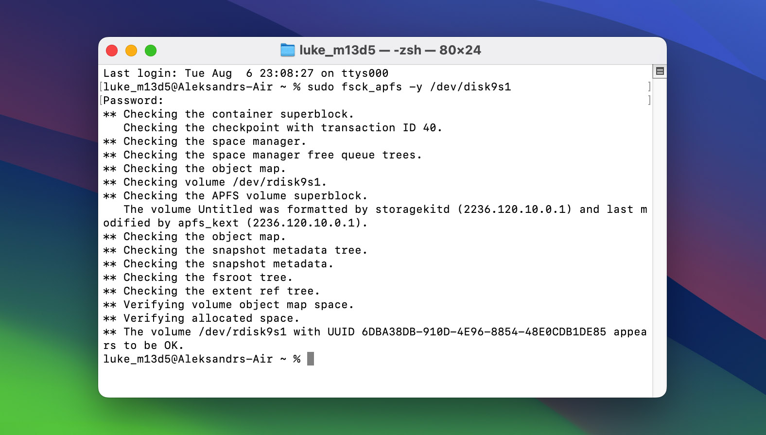 Run fsck commandr in terminal