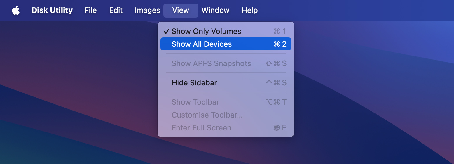 Show all devices in Disk Utility