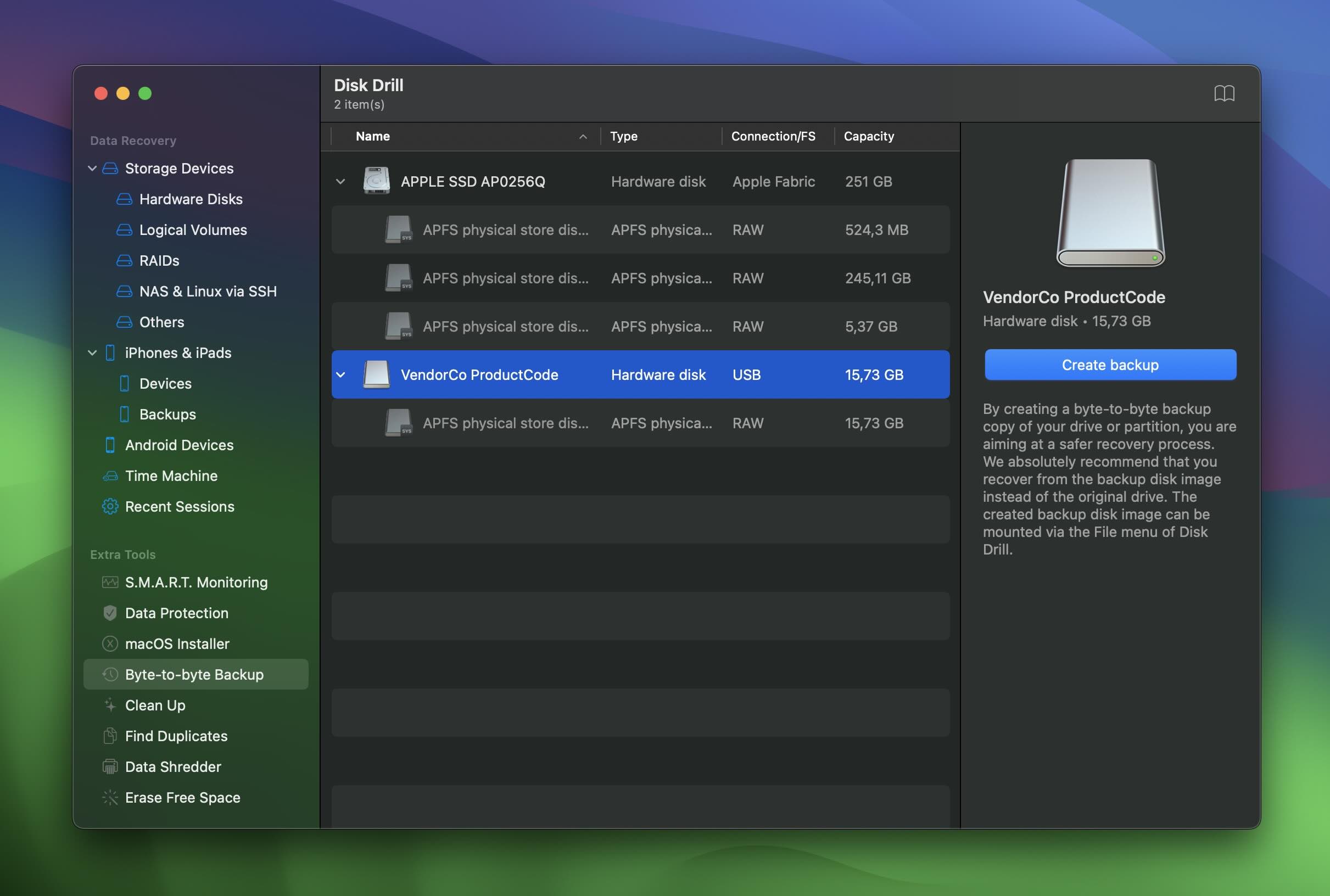 Create backup in Disk Drill