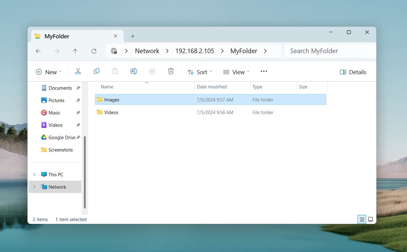 The shared folders from your Mac in the File Explorer