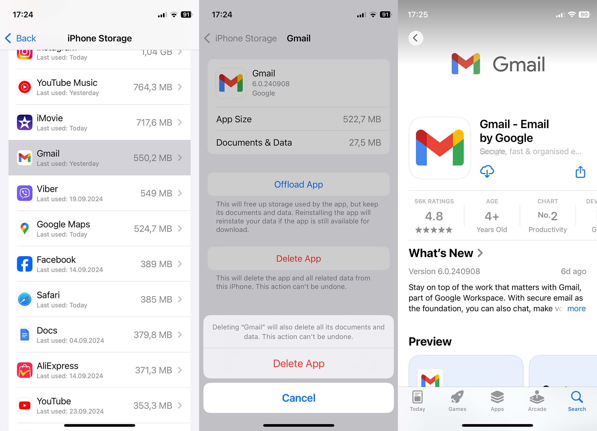 reinstall Gmail app on iPhone