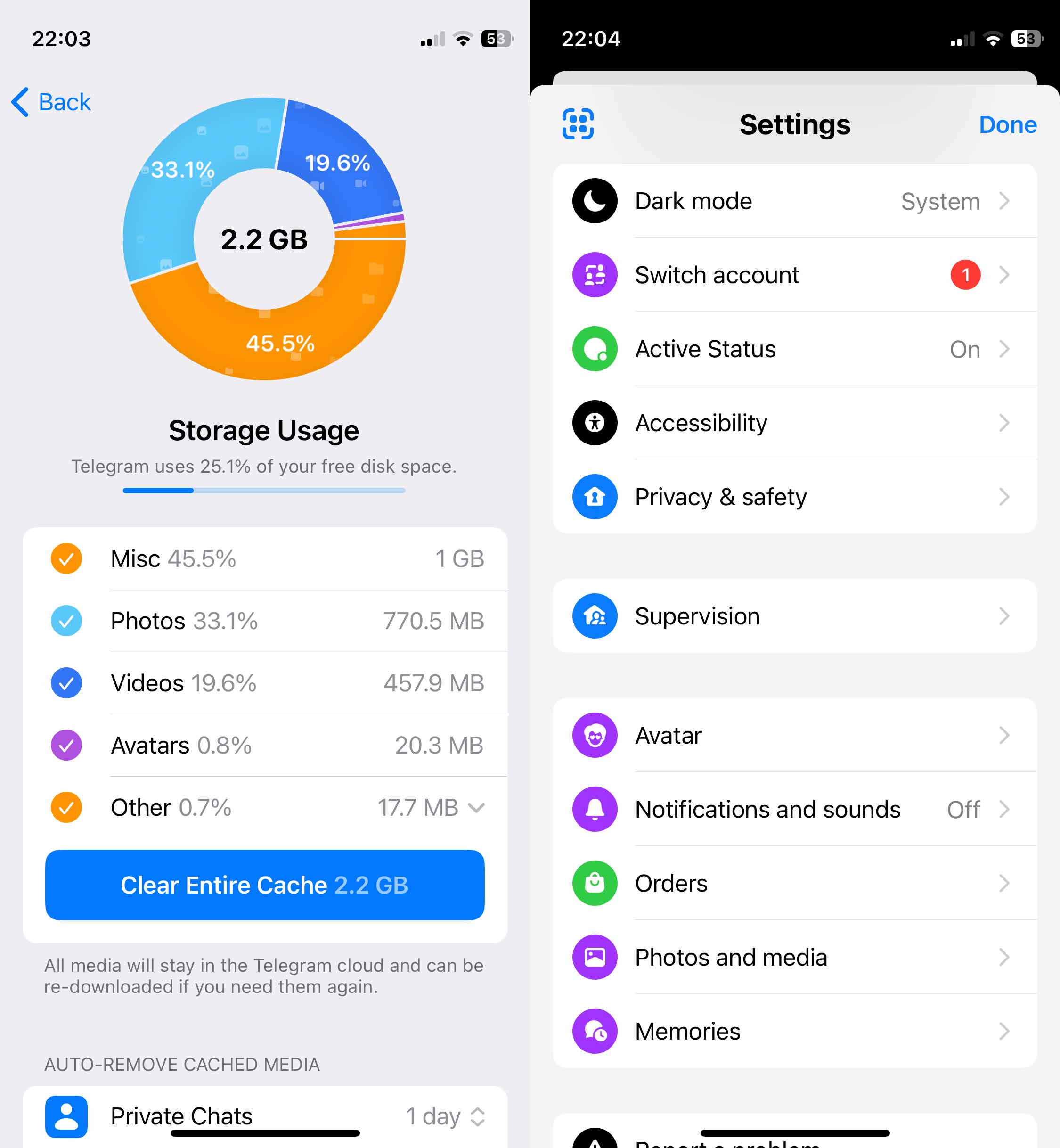 comparison of messenger settings