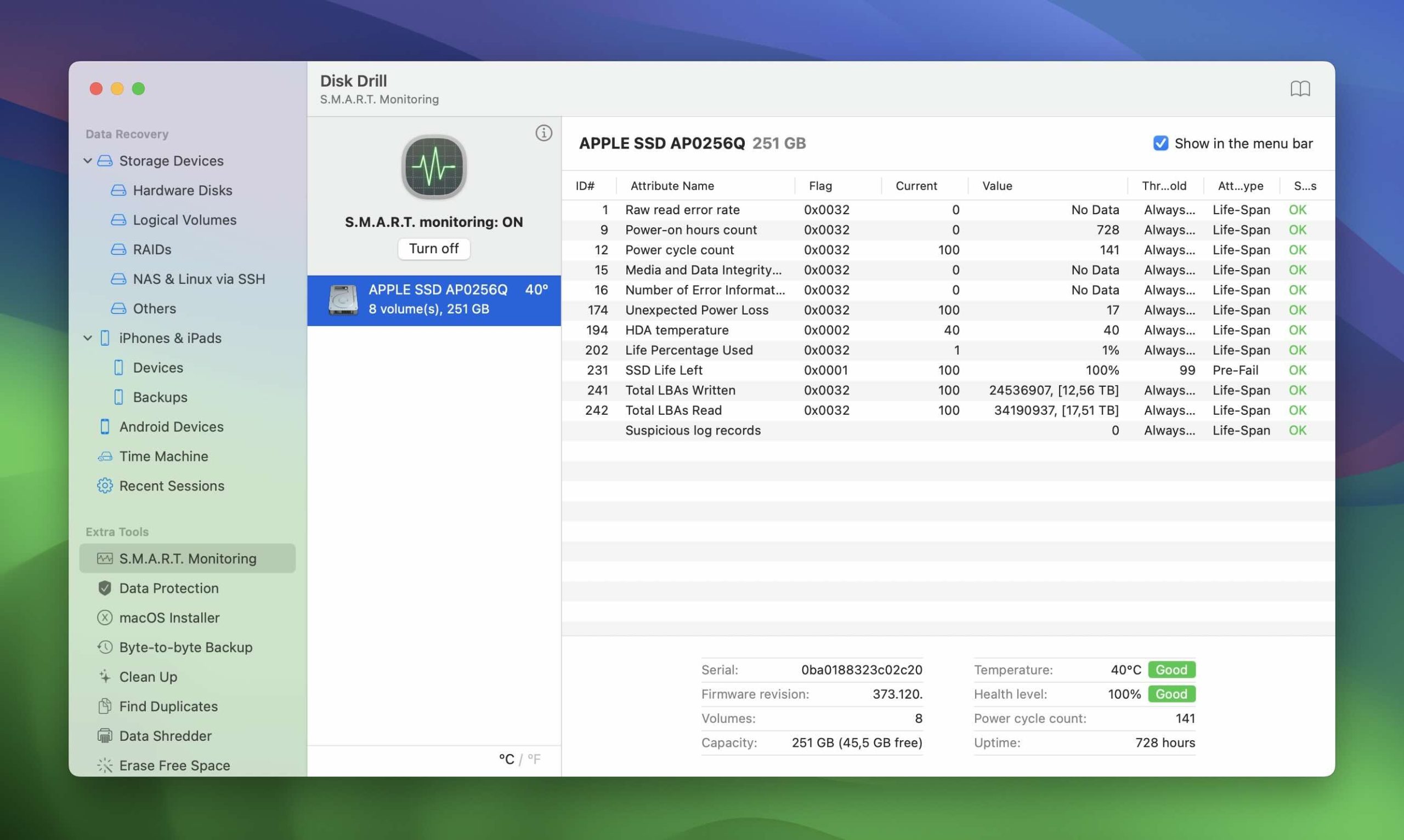 S.M.A.R.T. monitoring in Disk Drill