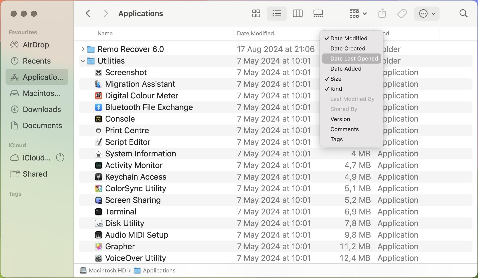 Activate the Date Last Opened sorting