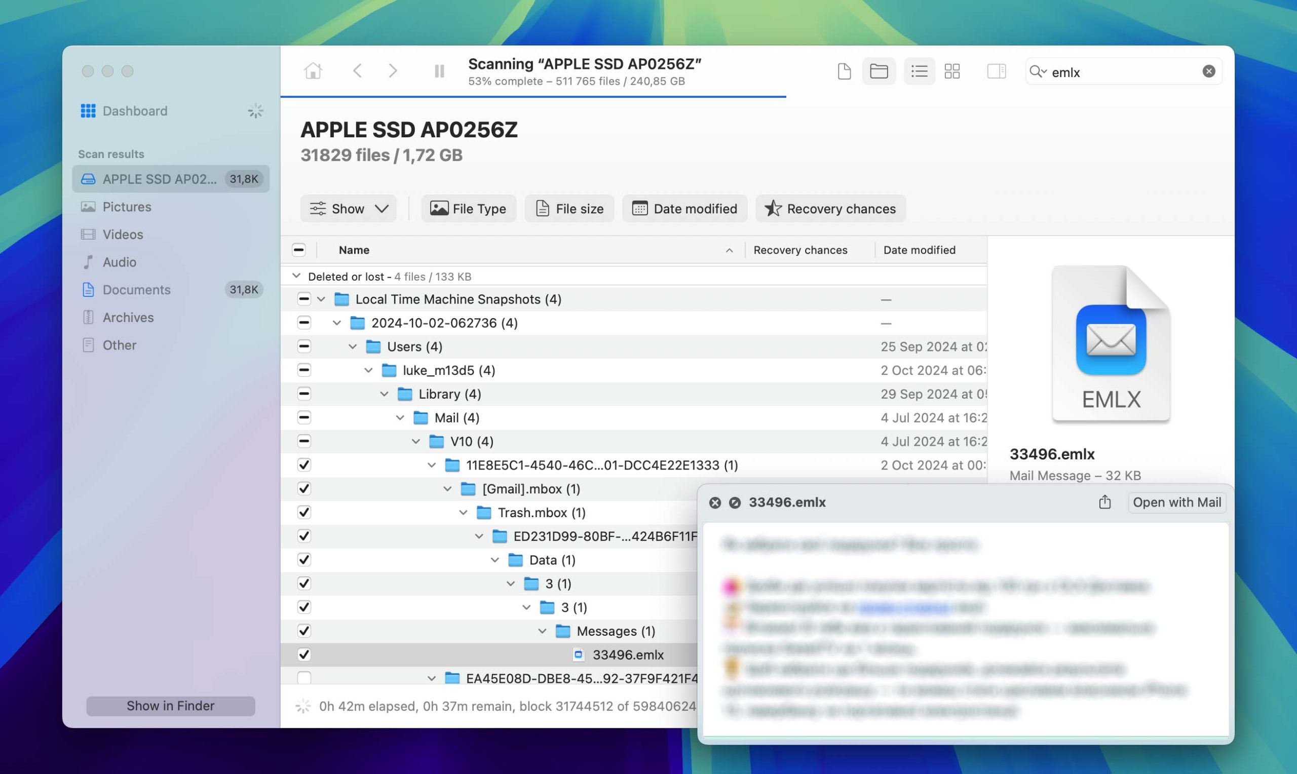 preview emlx files in Disk Drill