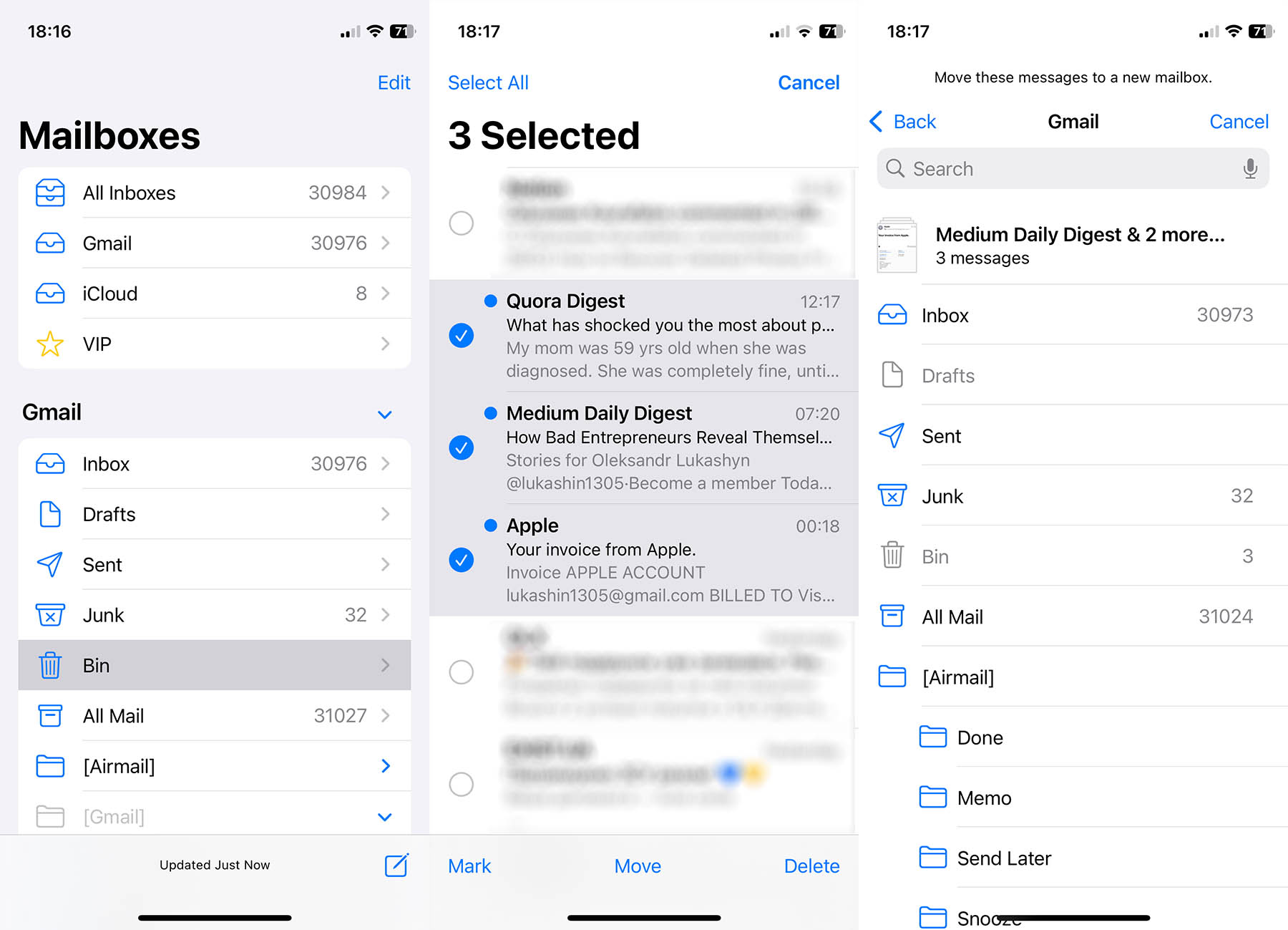 Retrieve Emails on iPhone from Trash in the Mail App