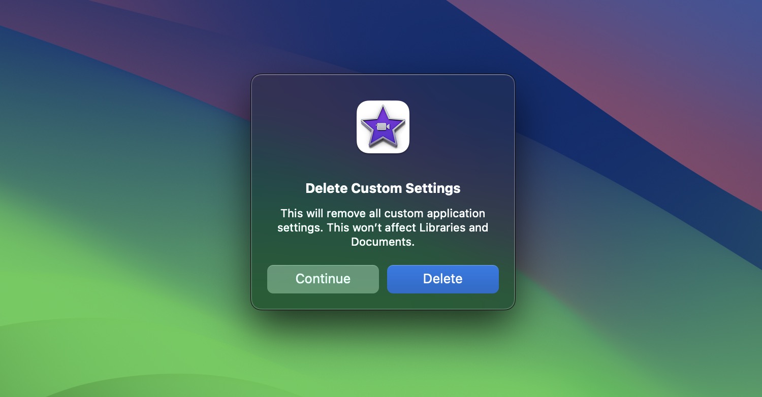 Select the option to delete preferences