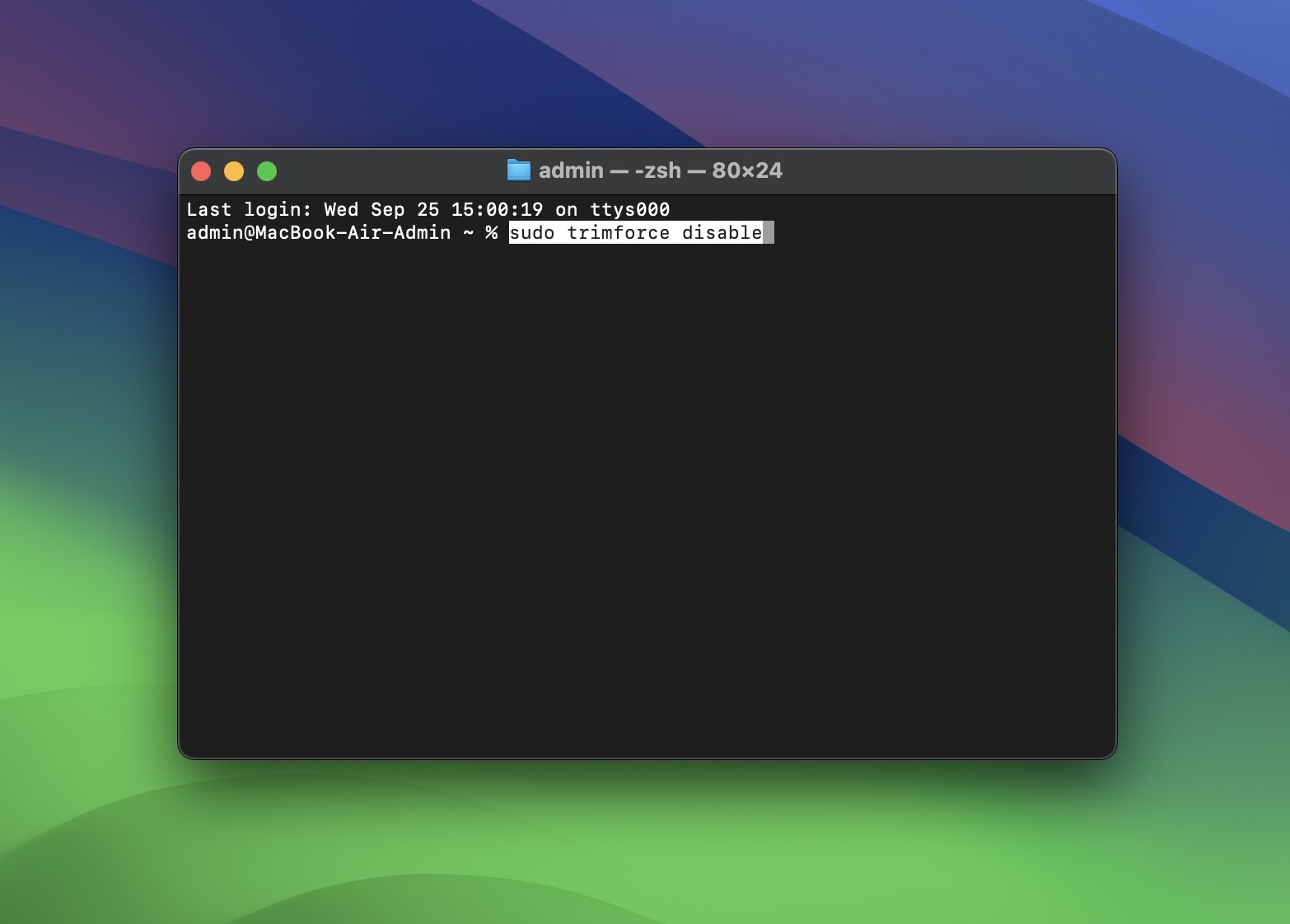 Run the disable command in Terminal