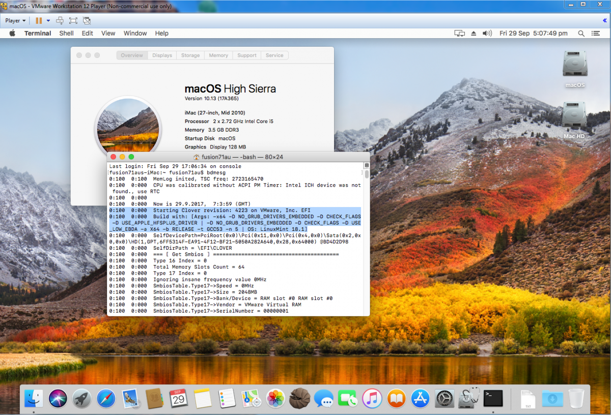 creating mac osx high sierra image for use with vmware fusion